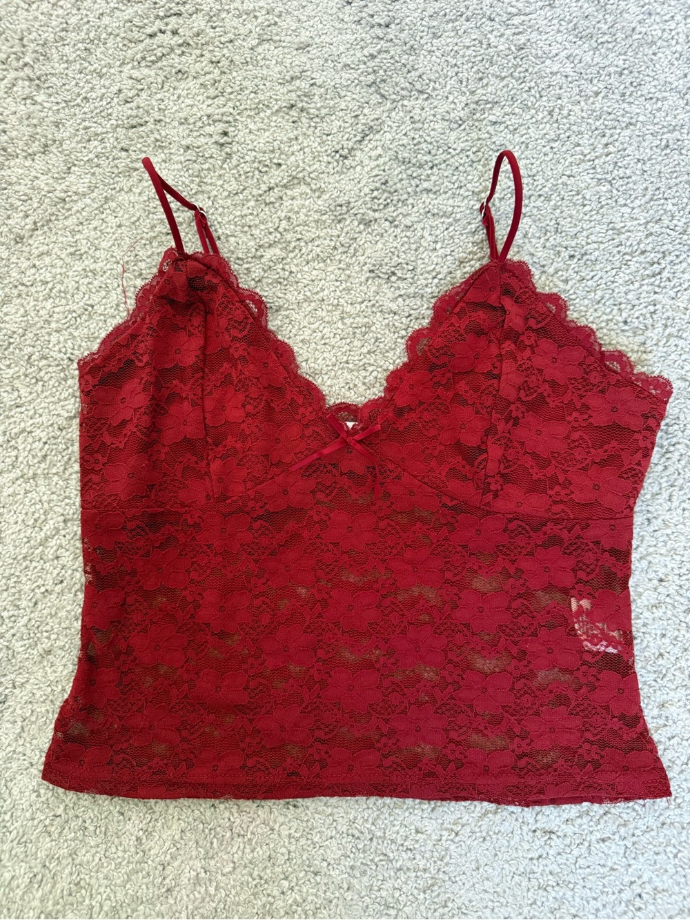 Faded Rose Red Rust Lace Crop Top Bralette Size M Y2K Inspired